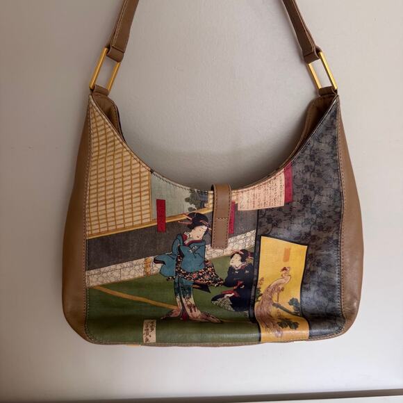 Icon Los Angeles Vintage Leather Geisha Painted Shoulder Bag Purse - Picture 11 of 11
